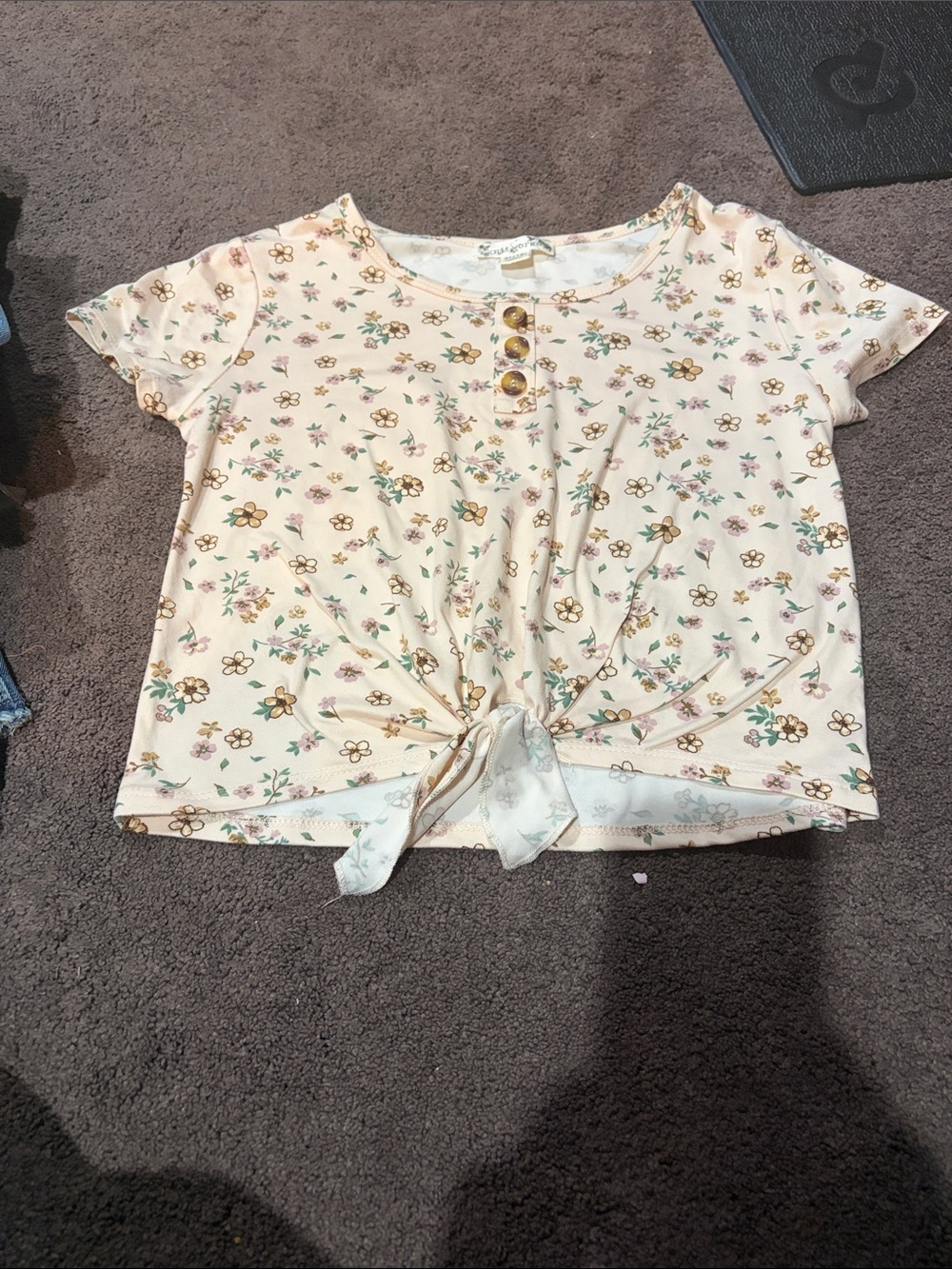 Knitworks Cream Floral Tie-Front Short Sleeve Tee